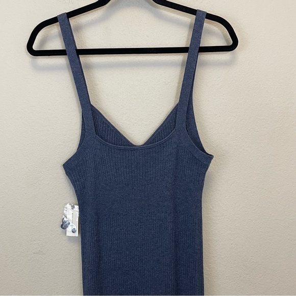 Anthropologie Daily Practice Blue Ribbed Ruffle Hem Slim Tank Dress Size L - Picture 11 of 12